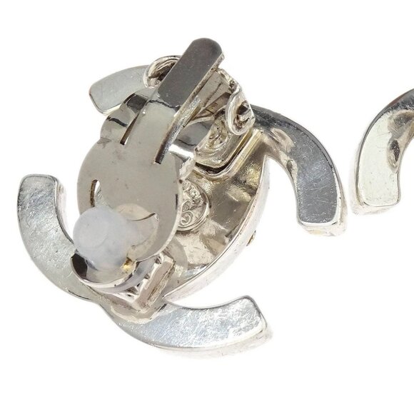 Chanel Turnlock Earrings Clip-On Silver Rhinestone 97P 196102 - Picture 3 of 4